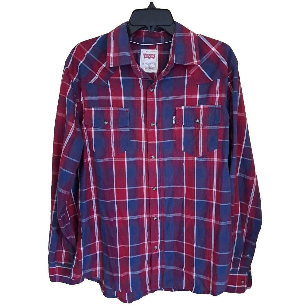 Men's Levi's Modern Fit Plaid Long Sleeve Pearl Snap Button Up Shirt Size Medium